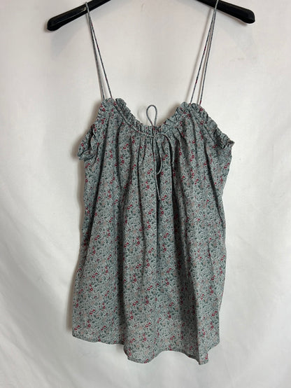 MASSIMO DUTTI. Top tirantes azul flores. T M