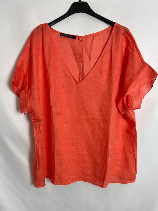 VIOLET BY MANGO. Orange linen top. T XL