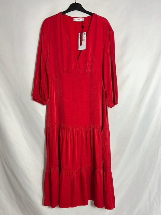 MANGO. Vestido midi rojo satinado. T S