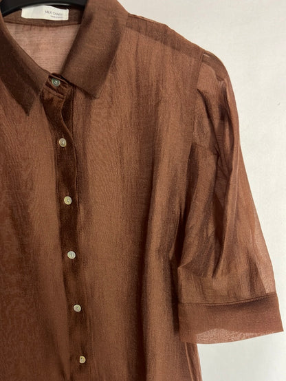 MILK CANDY. Blusa semitransparente marrón. T S