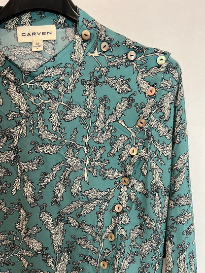 GARVEN. Light blue printed blouse with neck detail. Size 36