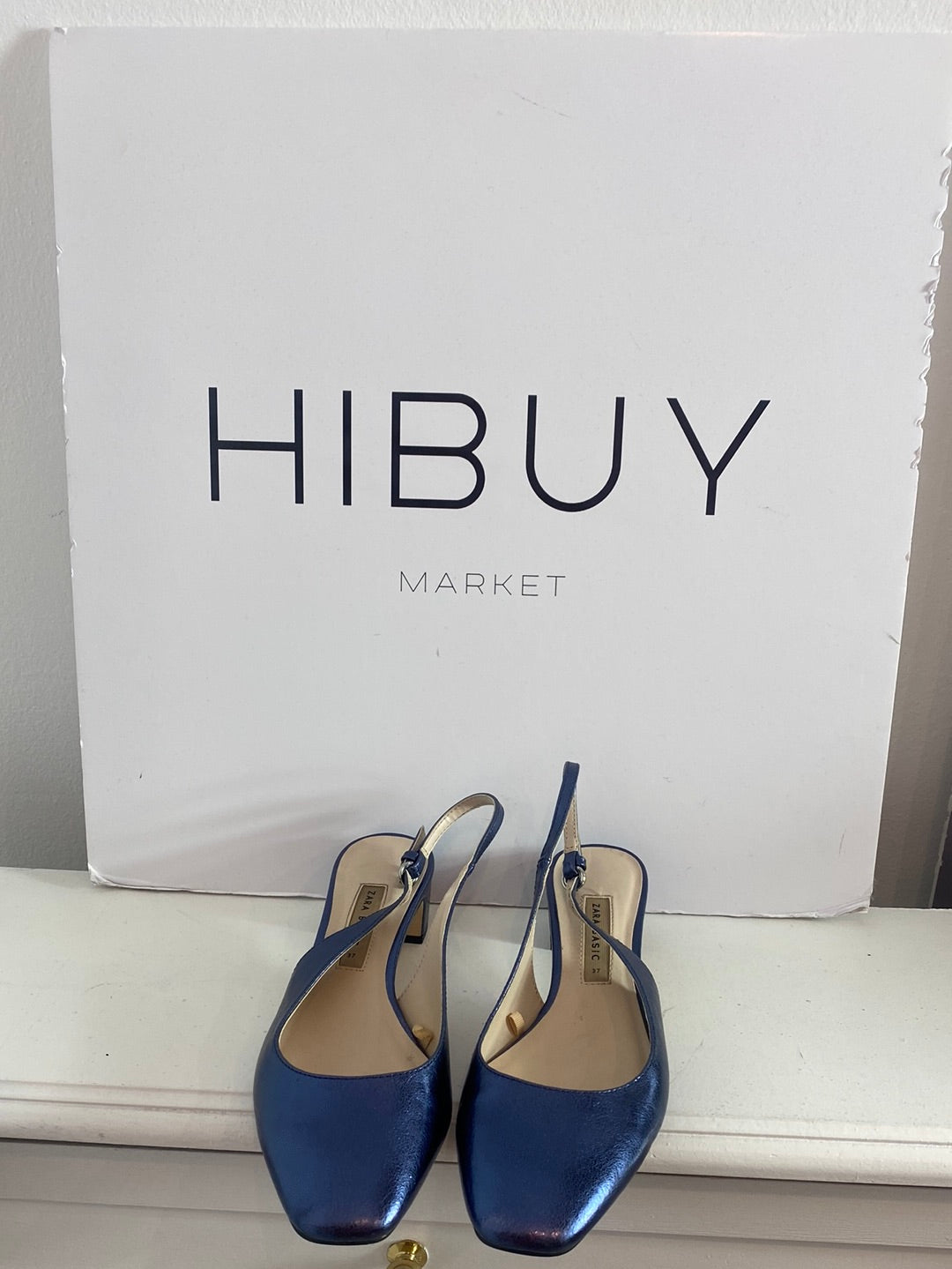 ZARA. Metallic blue open-heeled heel. Size 37