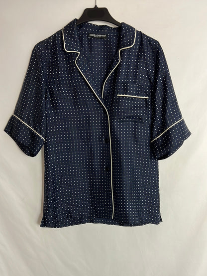 DOLCE&amp;GABBANA. Blue polka dot silk blouse. Size 38