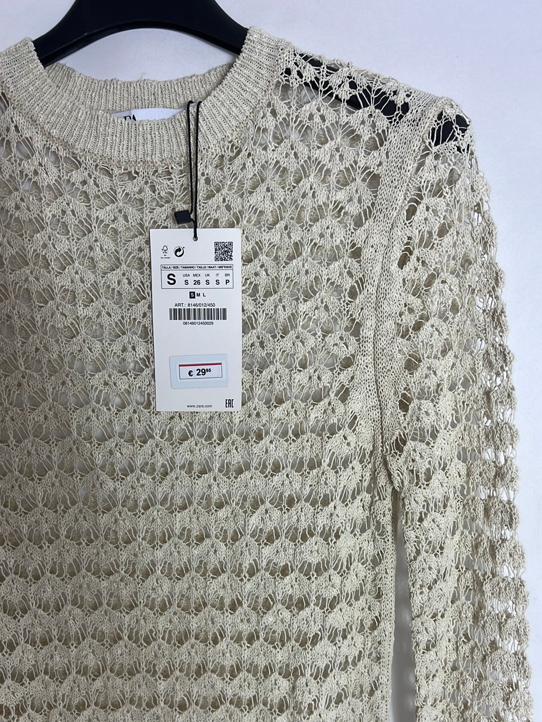 ZARA. Vestido largo crochet beige. T S