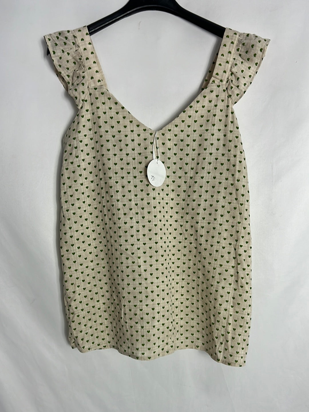 CERISE BLUE. Top beige corazones mini verdes. T S