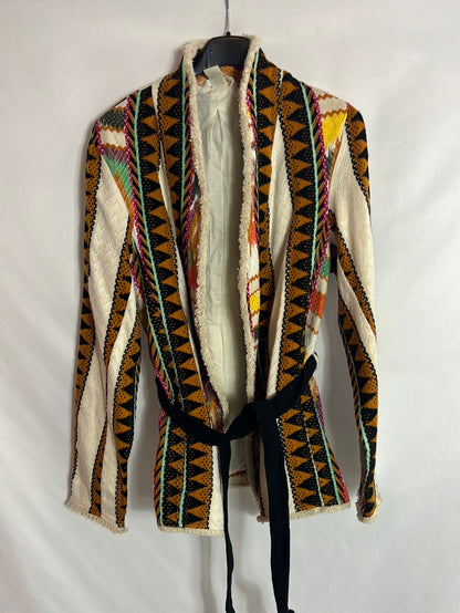 H&amp;M. Ethnic print jacket with belt. Size XS