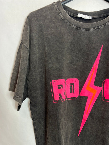 ALGO BONITO. Camiseta gris efecto desgastado logo. T M/L