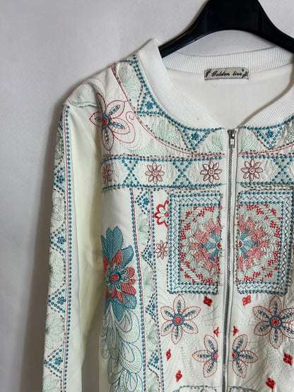 GOLDEN LIVE. Bomber blanca bordada T.s