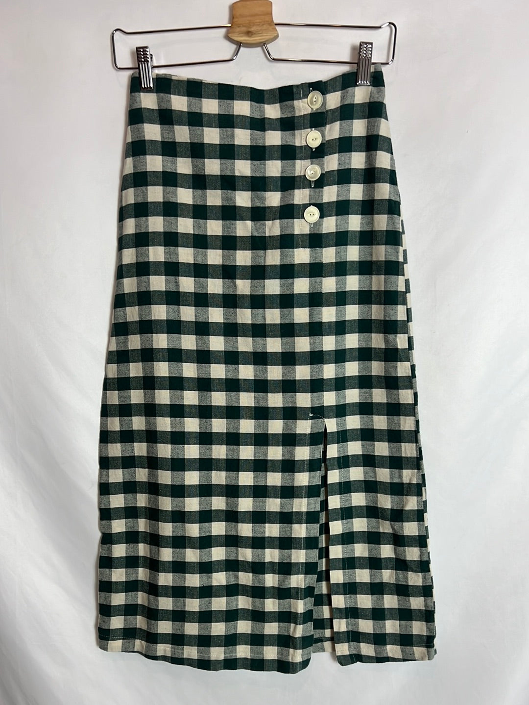 MANGO. Falda midi cuadros vichy apertura. T XS