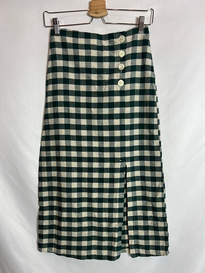 MANGO. Falda midi cuadros vichy apertura. T XS