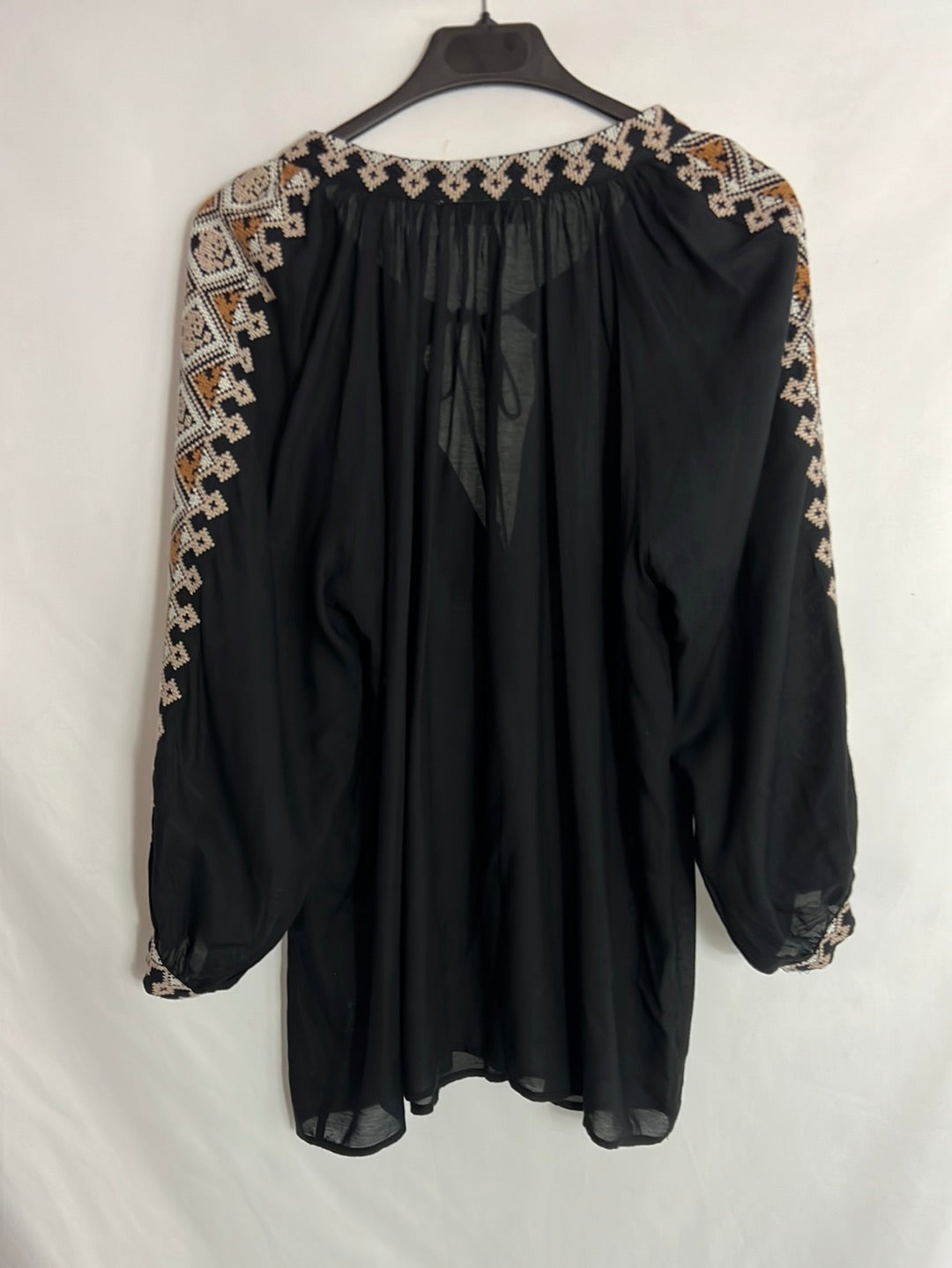 MELISSA ODABASH. Black blouse with cross-stitch details. YOU