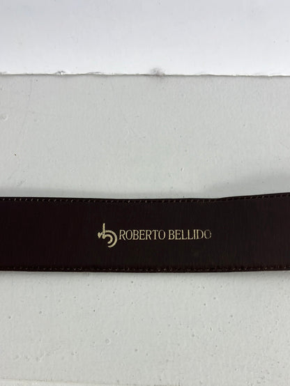 ROBERTO BELLIDO. Leather belt with gold buckle. Size 75