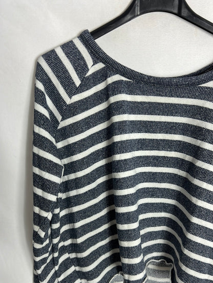 OYSHO. Sudadera azul rayas corta. T M