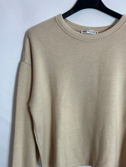 ZARA. Sudadera textura beige oscuro. T S