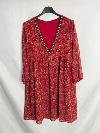 VILA. Short burgundy printed dress. Size 36