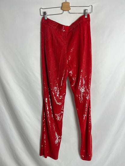 ZARA. Total look blazer y pantalón rojo lentejuelas. T S