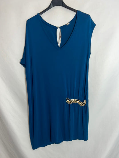 OTRAS. Vestido corto azul cadena dorada. T M