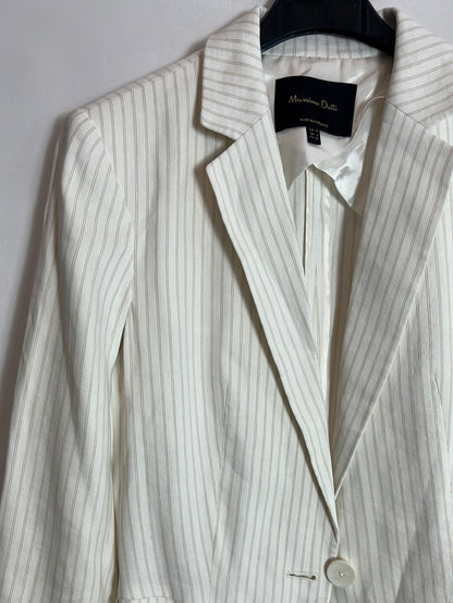 MASSIMO DUTTI. Blazer efecto lino blanca rayas. T 36