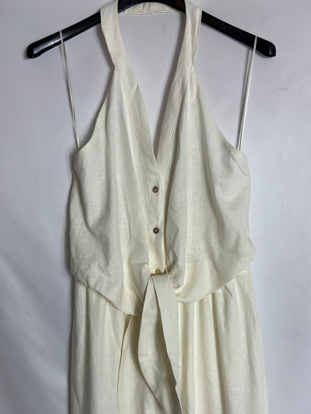 ZARA. Vestido midi abotonado color crudo. T XS