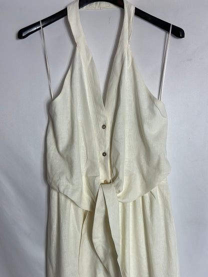 ZARA. Vestido midi abotonado color crudo. T XS