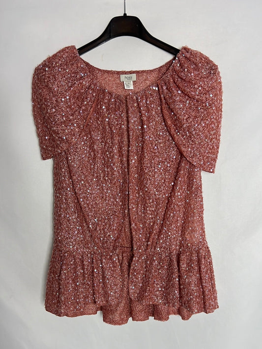 INTROPIA. Top lentejuelas rosa corchetes. T 38