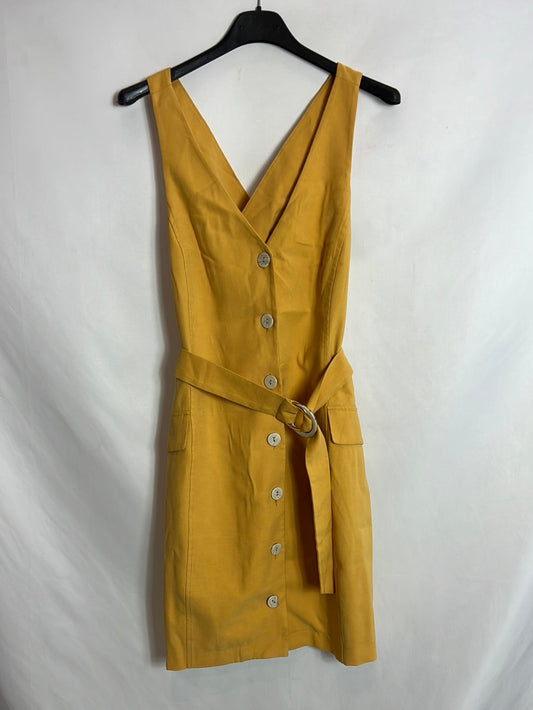 MANGO. Vestido corto abotonado mostaza claro. T XS