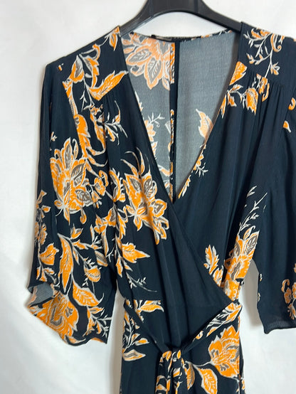 ZARA. Black printed wrap midi dress. XS