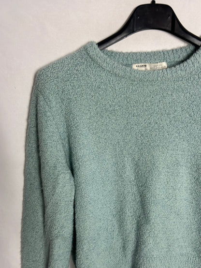 PULL&BEAR. Jersey corto textura azul claro. T S