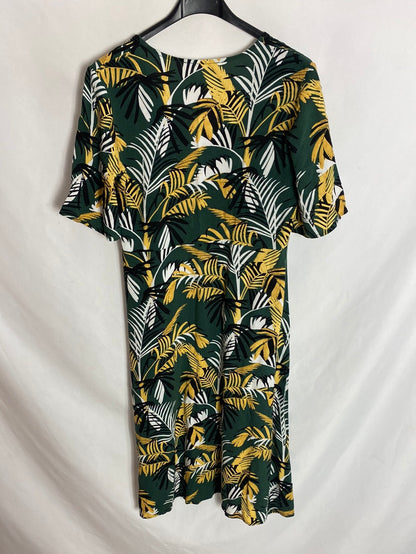 MANGO. Vestido midi palmas T.XS