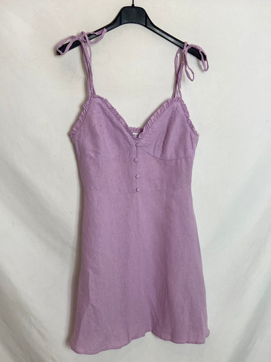 ZARA. Vestido corto lila lino. T.S