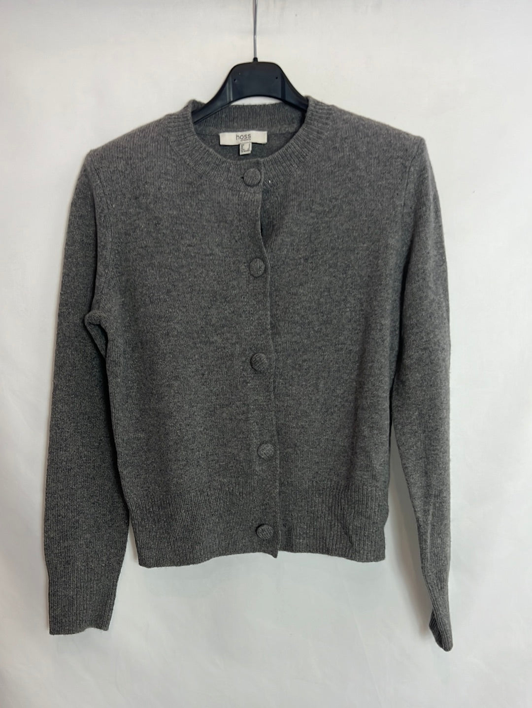 INTROPIA. Gray wool cardigan with button detail. TS