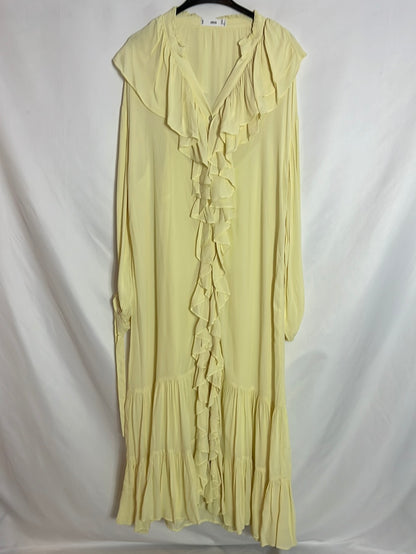 MANGO. Flowing pastel yellow ruffled dress. TS