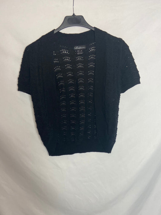 LEFTIES. Black short-sleeved cardigan, size M 