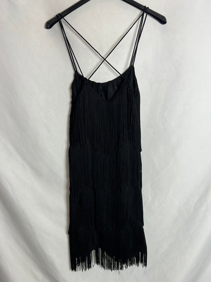 ZARA. Vestido negro flecos T.xs