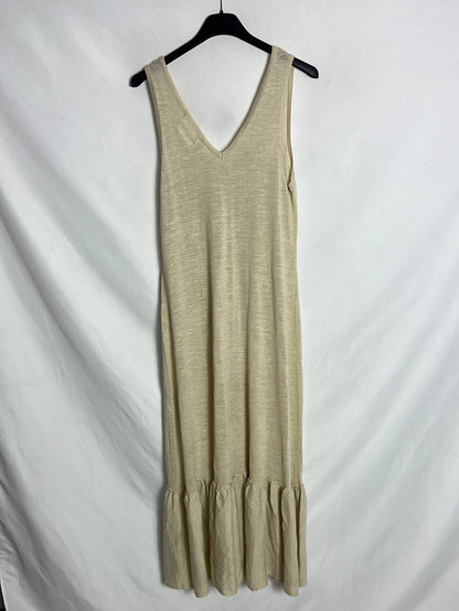 MANGO. Vestido midi beige volante. T M