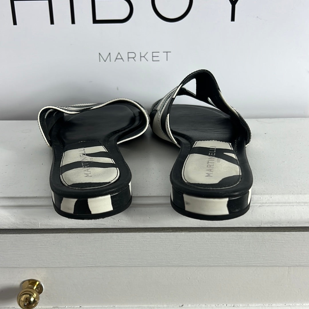 MARTINELLI. Sandalia plana blanca y negra. T 38