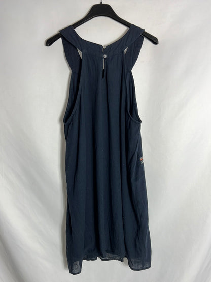 PULL&BEAR. Vestido azul bordados. T M
