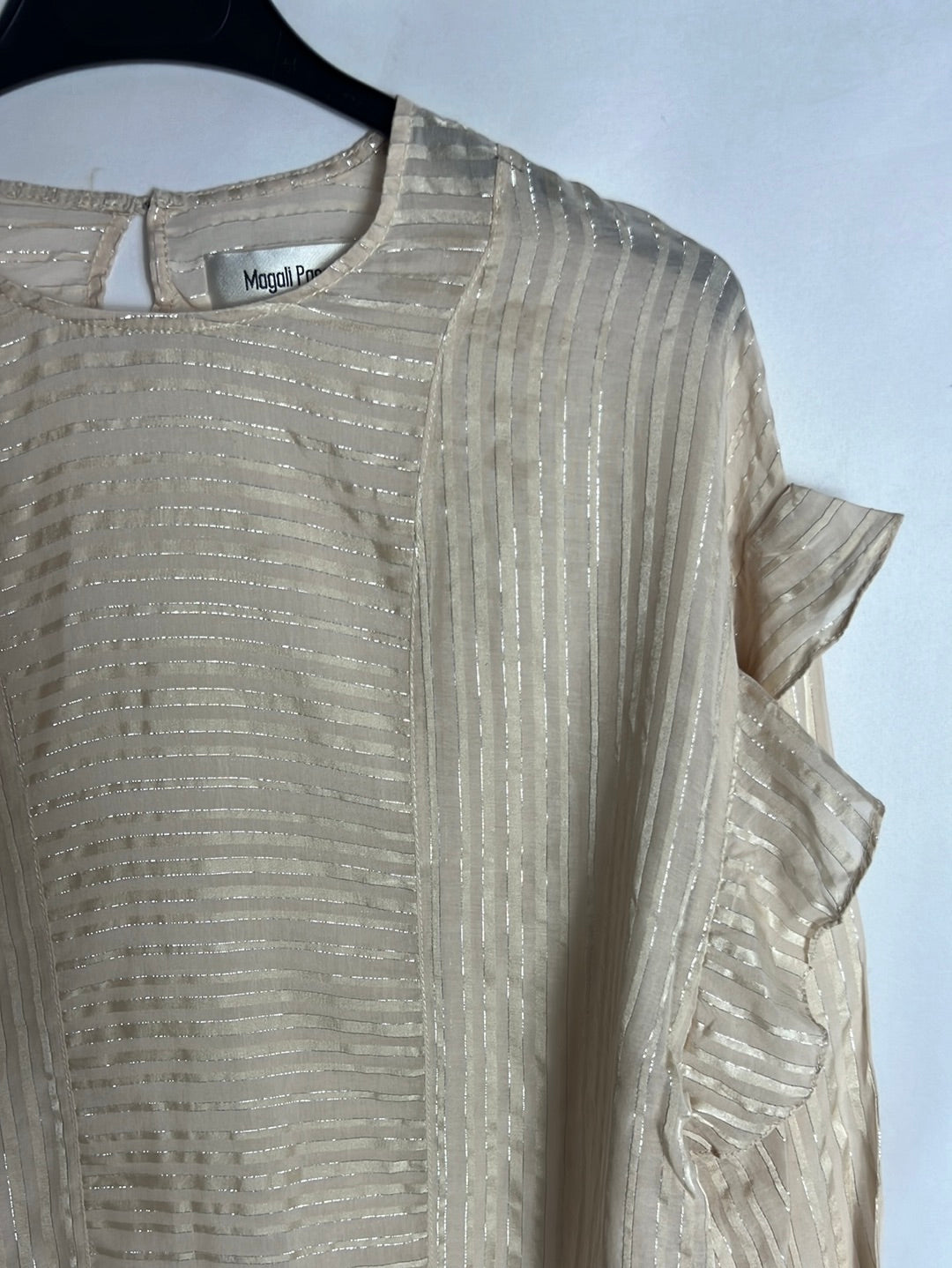 MAGALI PASCAL. Semi-sheer beige blouse with gold threads. TS