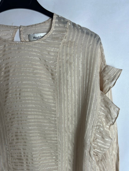 MAGALI PASCAL. Semi-sheer beige blouse with gold threads. TS