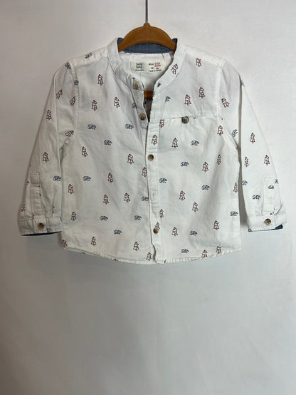 ZARA. White shirt with patterned mandarin collar, size 9-12 months