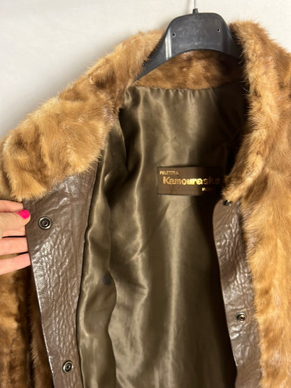 KAMOURASKA. Natural fur and brown leather coat. TM