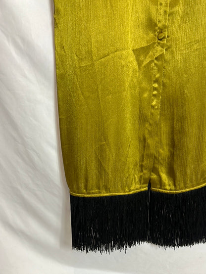 PRIMARK. Vestido midi camisero flecos. T XS