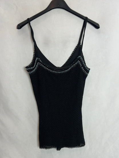 DON ALGODÓN. Black beaded knit top, size 38