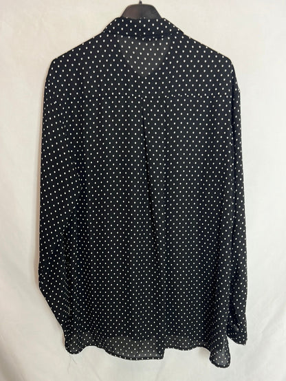 ZARA. Black blouse with white polka dots and pockets. Size XL
