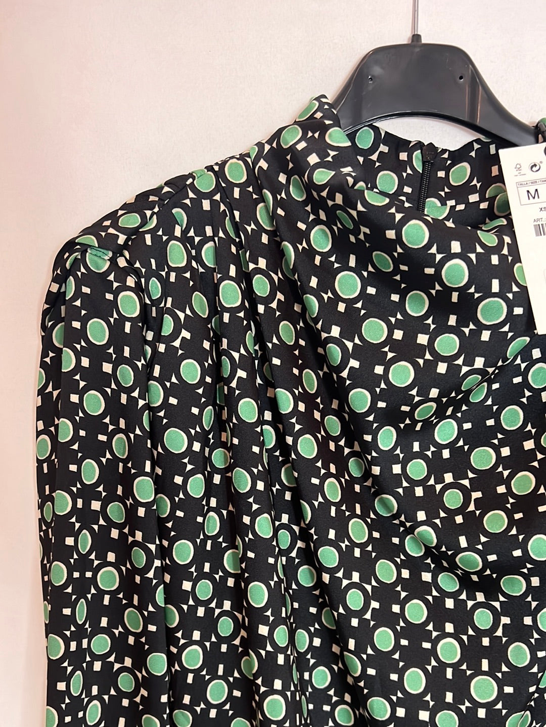 ZARA. Printed black satin blouse. TM