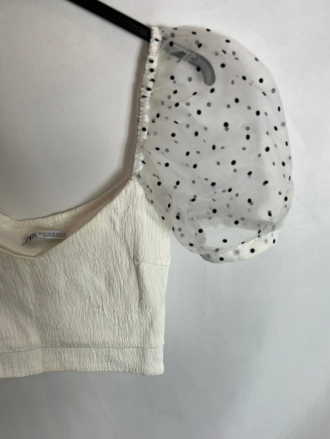ZARA. Top blanco manga tull T.xs