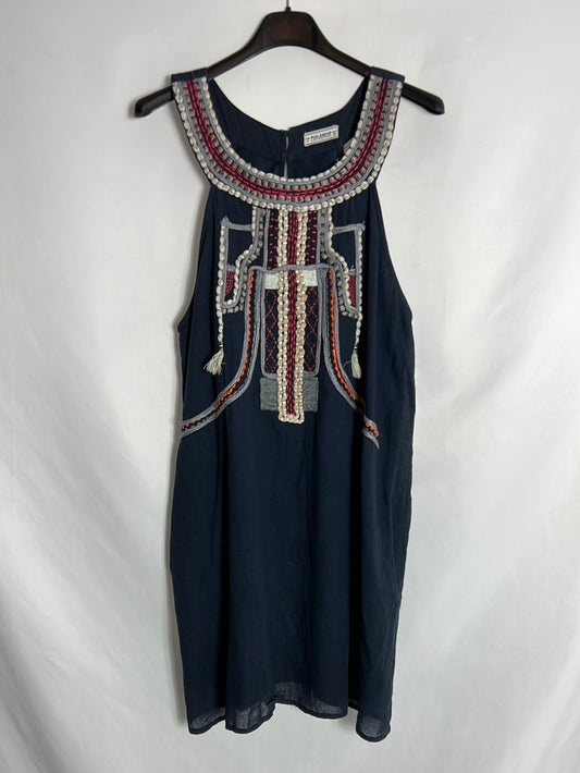PULL&BEAR. Vestido azul bordados. T M