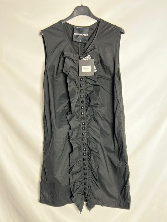 AMERICAN RETRO. Short black dress with studs and ruffles, size 36