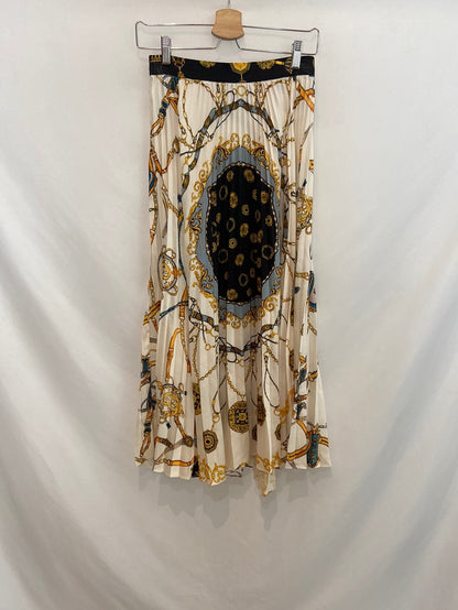 ZARA. Beige pleated printed skirt S.