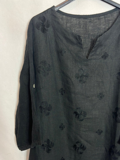 OTHER. Black embroidered linen dress. Size XL